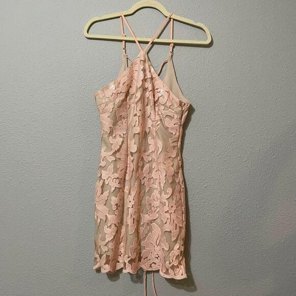 Love Triangle Formal Prom Pink Back Lace Up Sparkly Mini Bodycon Dress Size 10 - Picture 1 of 9